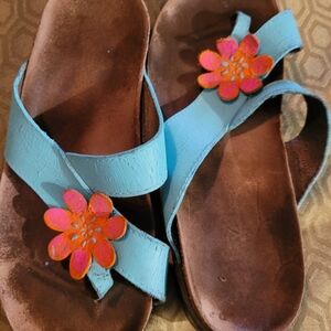 Blue Sandals with Pink Flower Accents